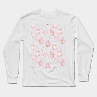 Pink Pumpkin Seamless Pattern with Grey Witchy Doodle Long Sleeve T-Shirt